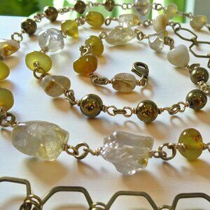 Double Wrap Necklace, Citrine, Yellow Agate, Hexagon Chain
